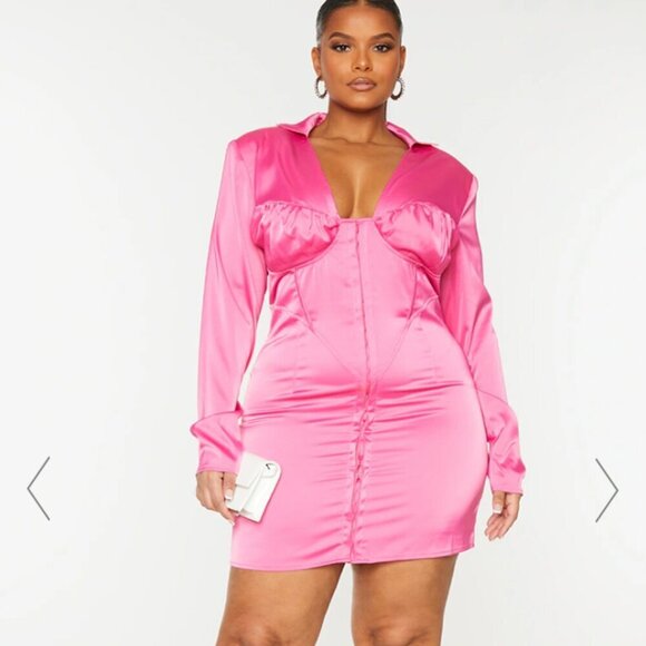 PrettyLittleThing Pink Hook and Eye Corset Dress - Picture 1 of 2